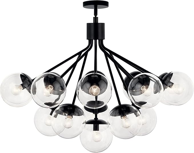Kichler Silvarious 16-Light Convertible Chandelier, Soft Modern Light with Clear Glass in Black, for Dining Room, Living Room or Foyer (26" x 38"), 52702BKCLR