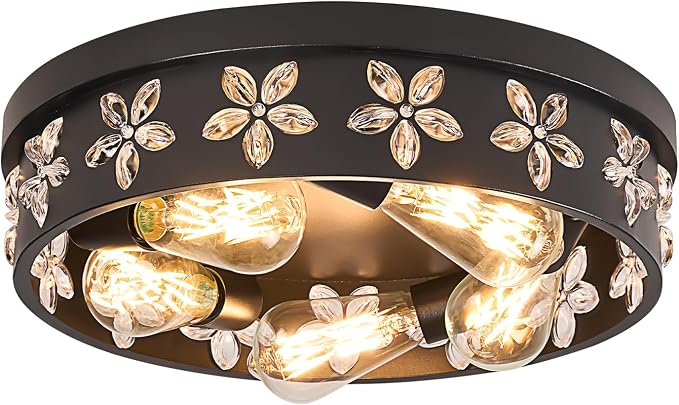 15.7 inch Black Flush Mount Ceiling Light Fixture | 5-Light, Industrial, Farmhouse, Bedroom, Living Room, Kitchen, Hallway, Foyer
