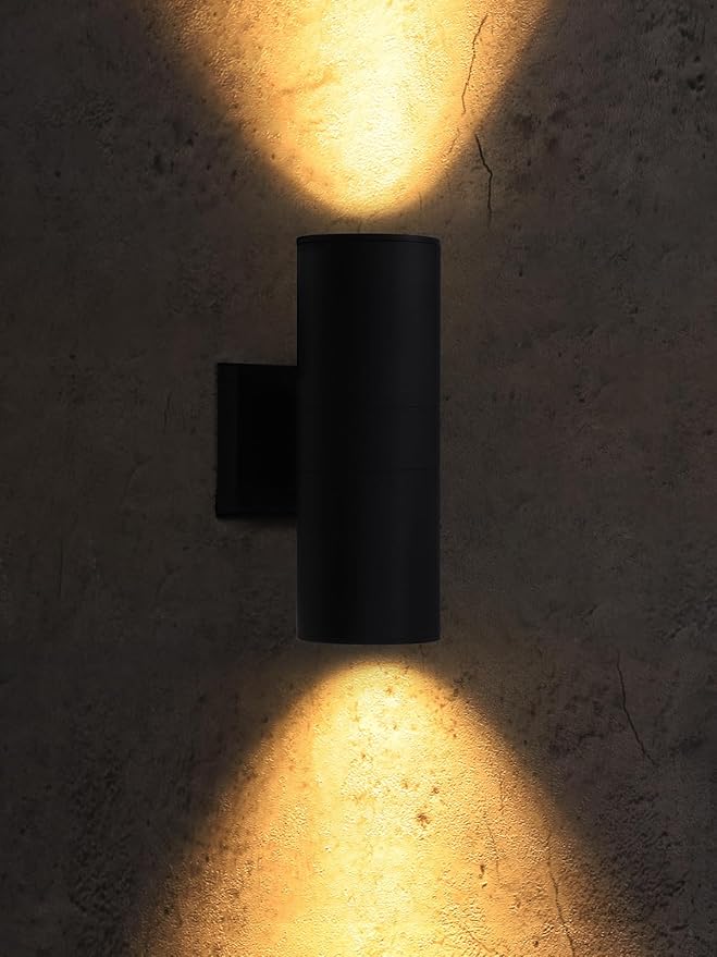 LEONLITE Modern Outdoor Cylinder Wall Lights 12", Porch Light in 2 Lights, Up Down Lights, Matte Black Waterproof Wall Sconce, Aluminum, E26 Base, Exterior Light Fixture Wall Mount, ETL, Pack of 2
