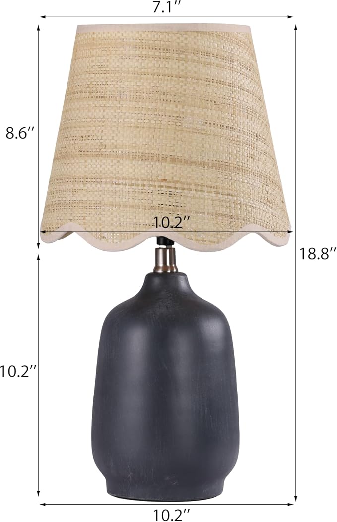 Set of 2 19" Modern Ceramic Table Lamp for Living Room Cream Base Desk Lamps for Bedroom Farmhouse Bedside Nightstand Lamp End Table Lamps,Black,Rattan Shade