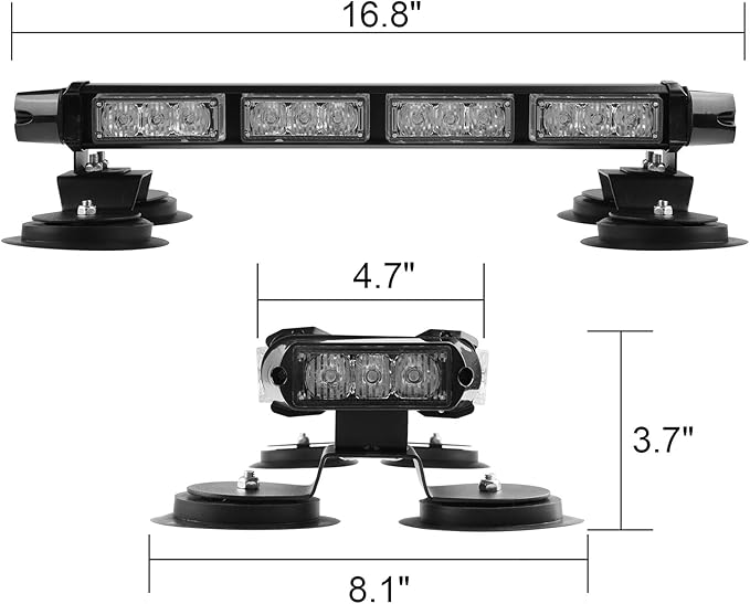 ASPL 16.8 Inch LED Strobe Flashing Light Bar, 26 Flashing Modes High Intensity Emergency Hazard Warning Beacon Lights with Magnetic Base for Car Trucks Trailer Roof Safety (Red Blue Red Blue)