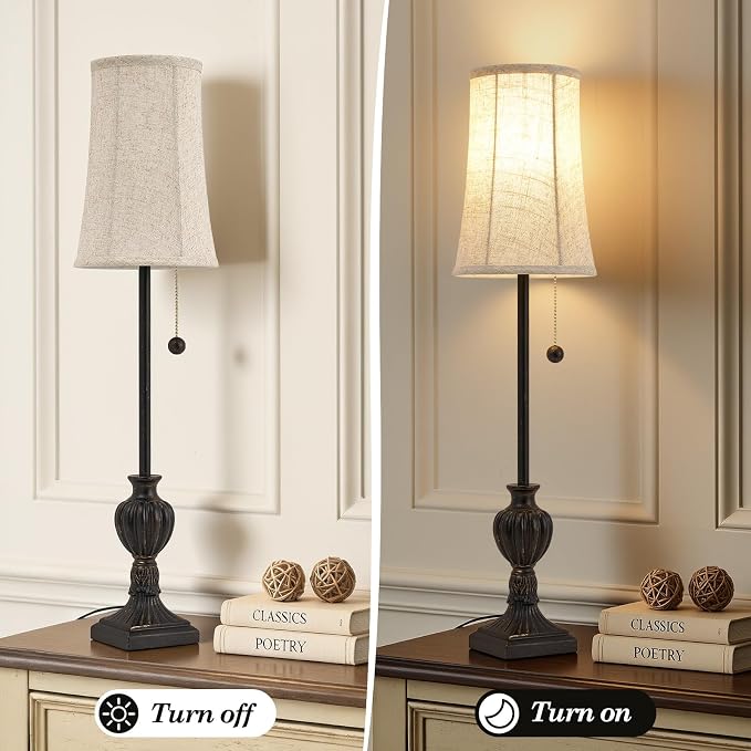 EJIAXIN Buffet Table Lamps Set of 2-28" Tall Skinny Black Resin Table Lamp for Living Room - Traditional Cottage Country Rustic Buffet Lamp with Pull Chain for Console Table,Dining Sideboard,Entryway
