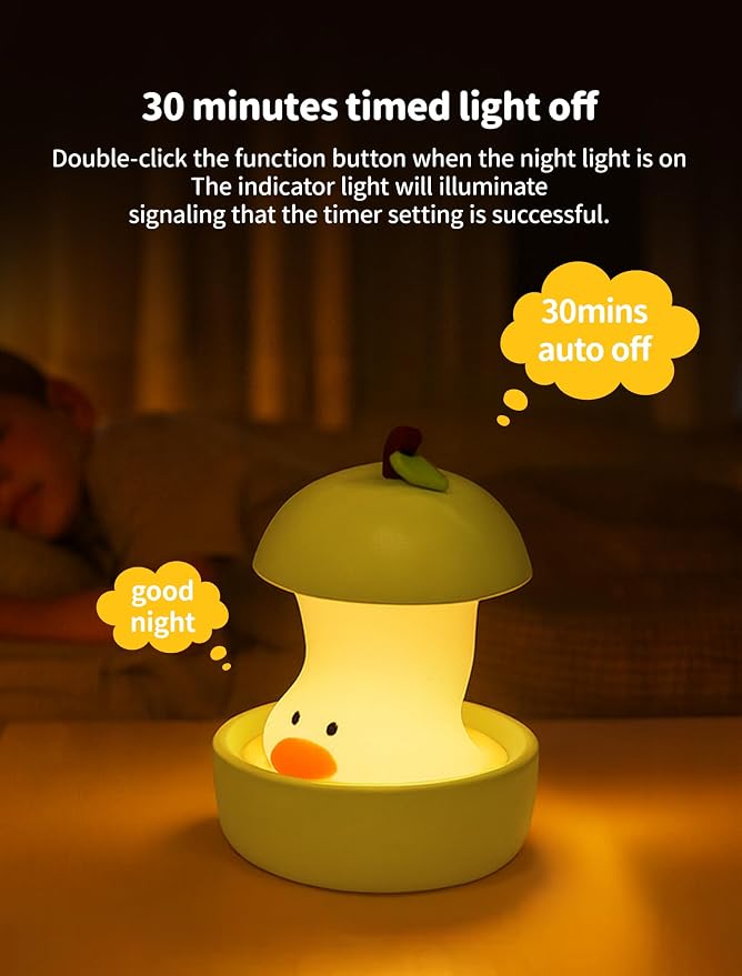 Night Light for Kids, Rechargeable Bedside Touch Lamp, Portable Dimmable Nightlight, Cute Nursery Night Lights, Funny Gifts for Baby, Teens, Adults, Table Decor(Pear Duck Green)