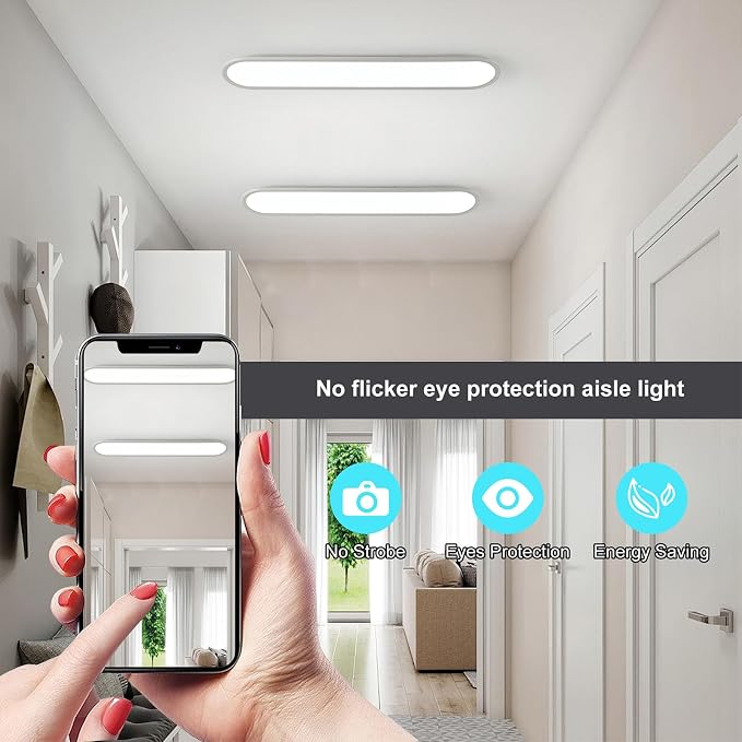 27.6-Inch Dimmable LED Linear Ceiling Light, 36W Low Profile | Ultra-Thin White Fixture with APP & Remote, 3000K-6500K, 10%-100% Brightness for Kitchen, Bedroom, Hallway and Study