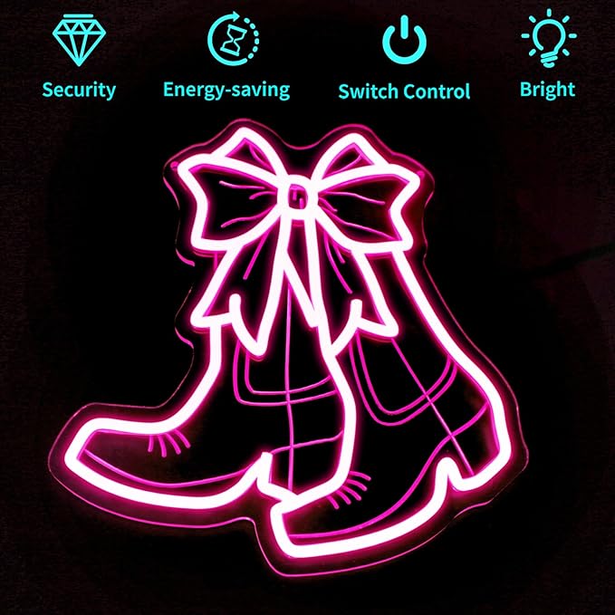 Neon Sign - HSJNJKFU Bow Boots Neon Signs for Wall Decor Beer Bar Signs for Room Decor Pink Led Lights Sign for Home Indoor Decor Birthday Party USB Powered