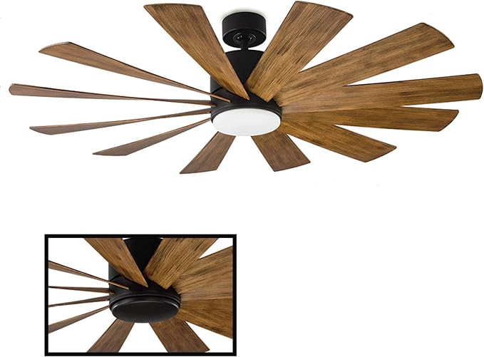 Windflower Smart Indoor and Outdoor 12-Blade Ceiling Fan 60in Matte Black/Distressed Koa with 3500K LED Light Kit and Wall Control works with Alexa, Google Assistant, Samsung Things, and iOS or Android App