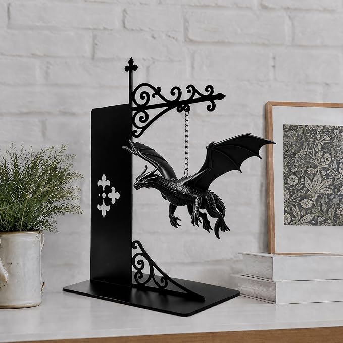 Magical Floating Dragon Bookshelf Lamp, Warm LED Dragon Night Light, Fantasy Reading Nook Decor, Unique Gift for Fantasy Lovers and Book Readers (Black)