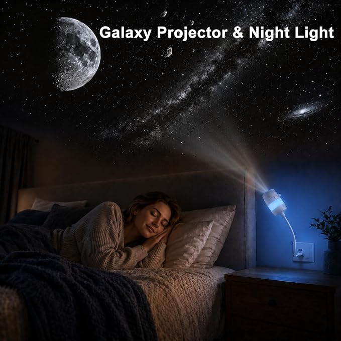2-in-1 Galaxy Projector Night Light with 13 Films, USB Star Projector | Multicolour LED Light, 360° Rotating Projection, Adjustable Brightness, Easy Controls, Eye-Friendly Light, Ideal for Bedroom
