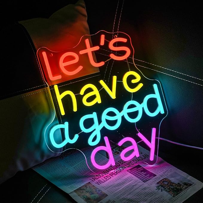 Lets Have A Good Day Neon Sign for Wall Decor, USB Powered Colorful Letters Neon Light, Motivation LED Light Up Sign for Bar Cafe Restaurant Office Living Room Parties