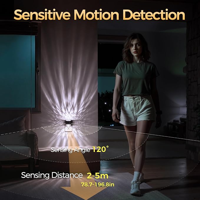 Motion Night Light Projector Dimmable 3 Colors Warm Rotatable | night lights plug into wall, dusk to dawn & motion sensor, 180°rotating, 3000K 5000K amber bedroom hallway bathroom decor