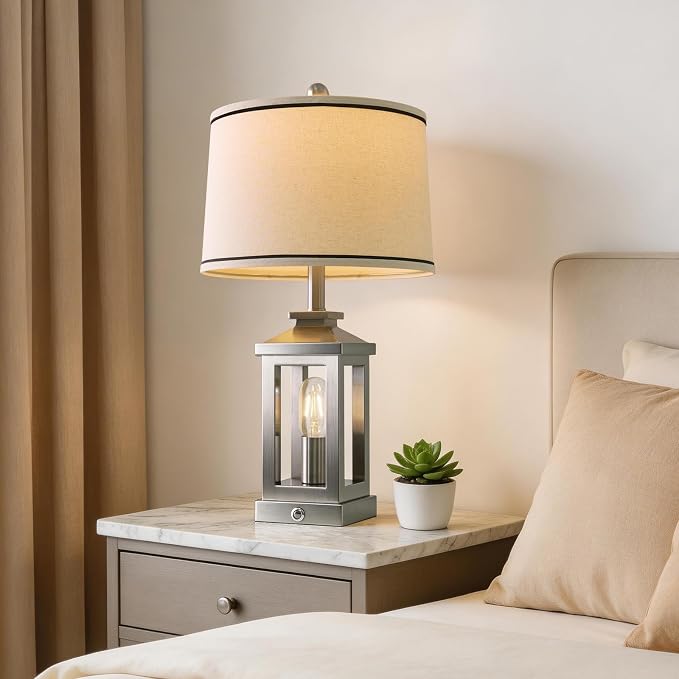 24" Table Lamps for Living Room Bedroom Modern Metal Bedside Lamps Set of 2 Nightstand Lamp for Night Stands 3 Way Dimmable Touch Lamp with USB C+A Ports and 2 Light Sources, 4 Bulbs Includes