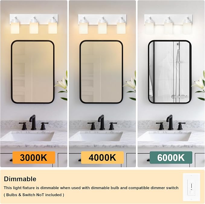 IZORRO Bathroom Vanity Light Fixture, 3-Light 22 Inch White Bathroom Light Fixtures Over Mirror, with White Glass Shade, Modern Farmhouse Vanity Lights, Rustic Restroom Lighting Fixtures