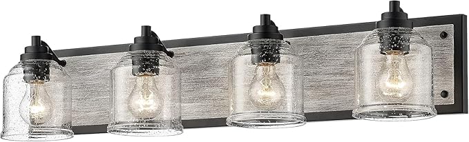 Vanity Lights for Bathroom Large 31.5", Farmhouse Rustic Vanity Light with Bubble Glass Shades, Gray 4 Light Bathroom Lighting Fixtures Over Mirror, Bath Wall Sconce Home Decor