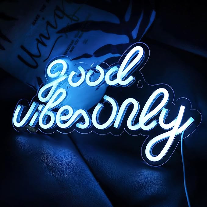 JFLLamp Good Vibes Only Neon Signs for Wall Decor Neon Lights Led Signs Suitable for Living Beer Bar Game Room Hotel Birthday Party Restaurant Christmas Unique Gift for Lover, 16.5 * 10 Inch(Azure)