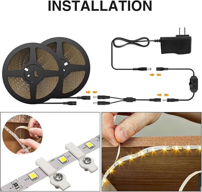 Onforu Warm White LED Strip Lighting, 39.37ft 3000K Dimmable Led Tape Light, 12m Bright 720 LEDs 2835 Flexible Ribbon Christmas Light, 12V Adhesive Rope Lights for Kitchen, Under Cabinet, Bedroom
