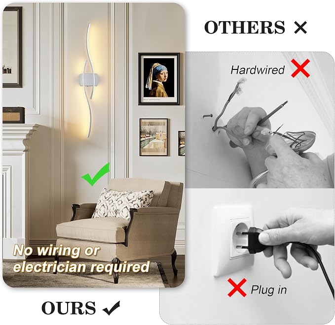 KARTOOSH Wireless Wall Sconces Set of 2, Dimmable LED Sconce with Remote | Battery Operated Wall Sconce with 3 CCT Night-Light Timer Memory Modern Wall Sconces for Living Room, Hallway, Bedroom