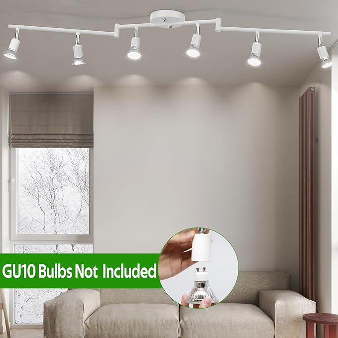 AIBOO Track Lighting Kit, Modern White Ceiling Spot Lighting with Flexibly Rotatable Light Heads, 6 Track Lights for Room/Hallway/Kitchen (GU10 Bulbs Not Included)
