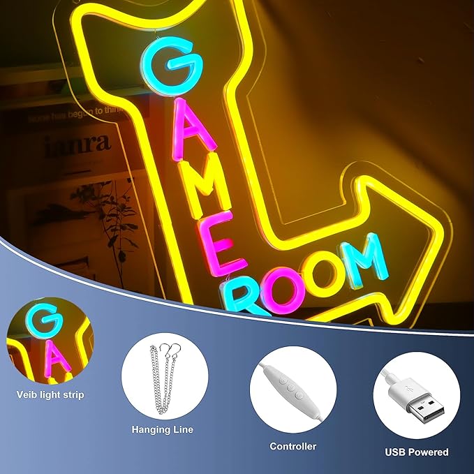 Game Room Neon Signs for Wall Decor，Led Neon Light for Man Cave, Gamer Party Decorations Gifts