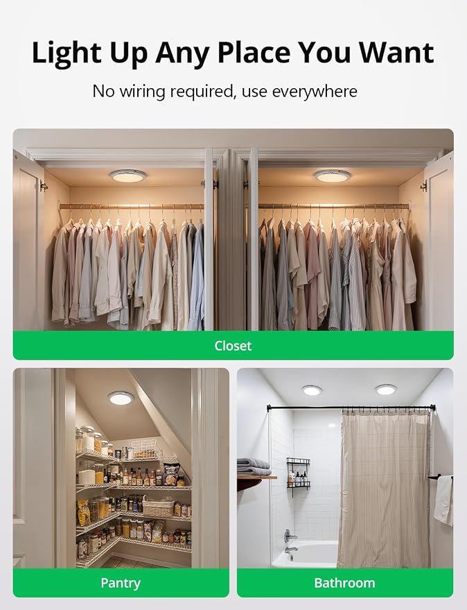 Bojim Wireless Waterproof Shower Light Magnetic Motion Sensor Ceiling Light | Battery Operated Lights with Remote, Waterproof & 3CCT Dimmable, No Wiring for Bathroom Stairs Shed