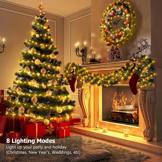4 Pack Fairy String Twinkle Lights Battery Operated Auto Timer | 16.5FT 50 LED Warm White 8 Modes Green Wire Waterproof for Christmas Tree Wreath Garland Xmas Bedroom Outdoor Indoor Decor