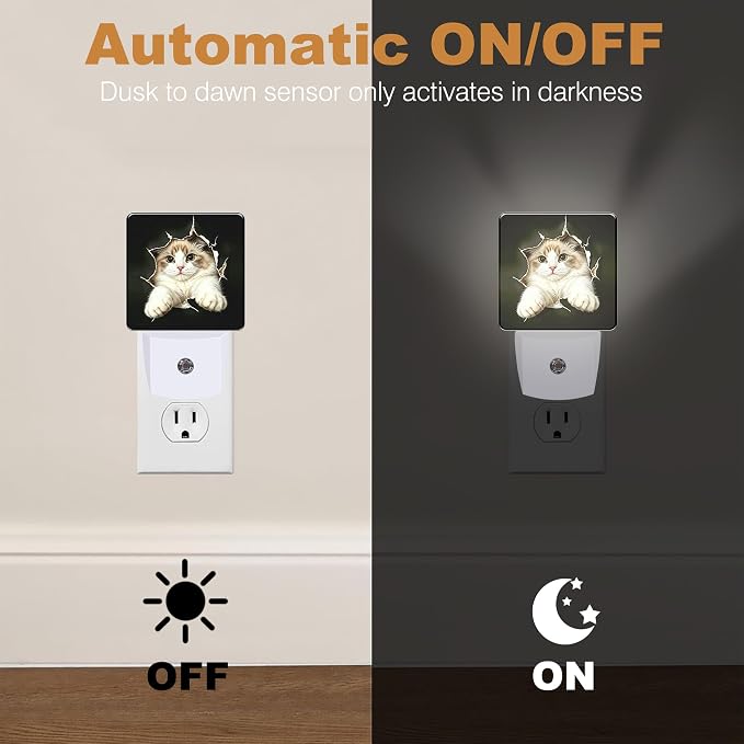 Night Light Broken Hole Cat Night Lights Plug into Wall with Dusk to Dawn Smart Sensor for Bedroom Bathroom Hallway Kitchen, Warm Nightlights for Boys Girls Women Men