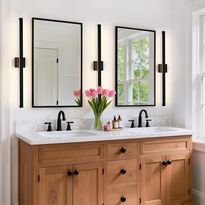 Modern Bathroom Lighting Fixtures Over Mirror, 39 Inch 30W Black Vanity Light Bar for Bathroom, Dimmable 5CCT LED Bathroom Wall Light Fixtures