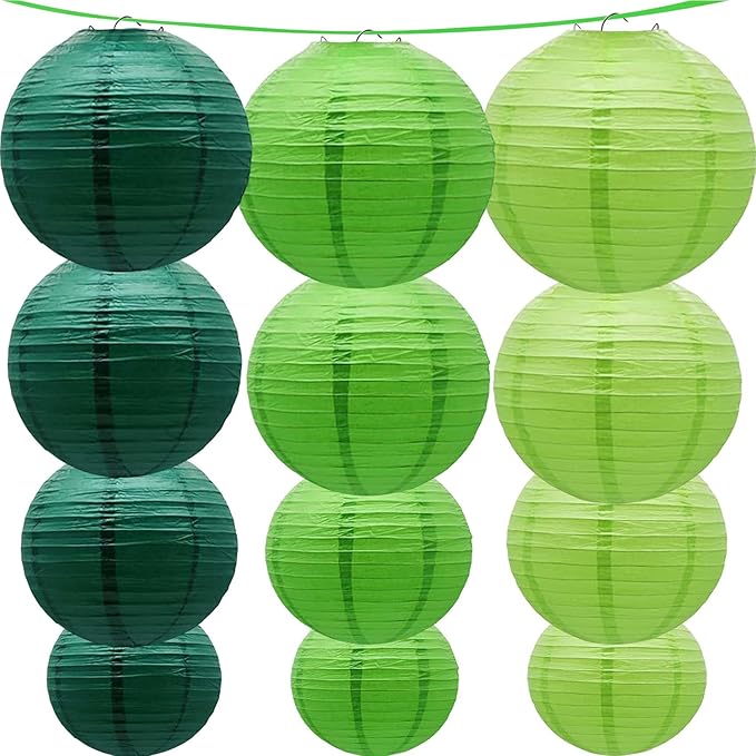 Green Paper Lanterns 12Pcs Hanging Lanterns for Birthday Party, Wedding, Home Decor, Baby Shower Festive Decoration