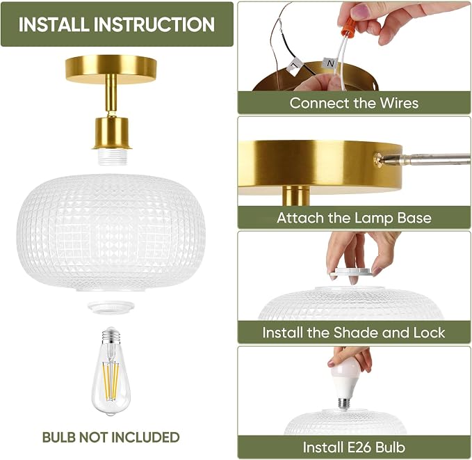 ROTTOGOON Modern Semi Flush Mount Ceiling Light for Flat and Sloped Ceiling | Adjustable Gold Hallway Light Fixtures with Clear Glass Shade for Kitchen Bathroom Entryway Bedroom (Bulb Not Included)