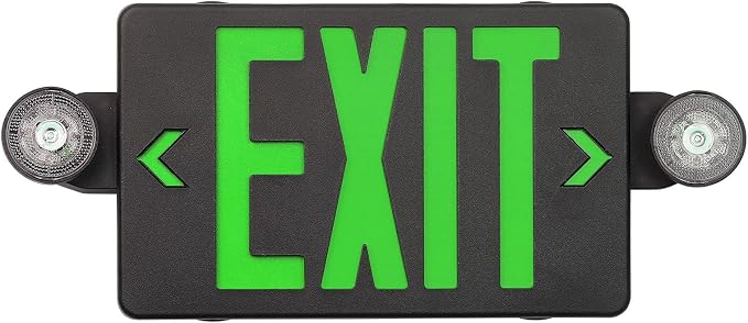 GZRUIYANG Black Housing Exit Sign with Emergency Lights Green, LED Emergency Exit Light with Battery Backup, UL 924 Certified, AC 120/277V, Commercial Emergency Lights Combo for Business - 1 Pack