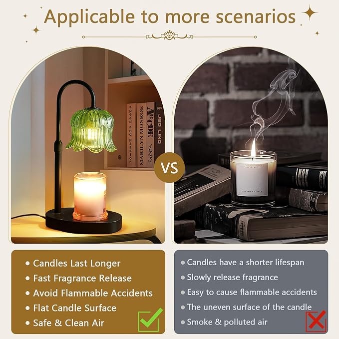 CRMILL Candle Warmer Lamp Electric Timer - House Gifts New Home Bedroom Decor Candle Lamps Green Candle Lights