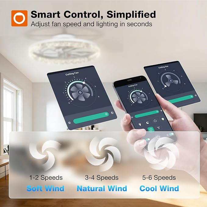 addlon 2 Pack 20 Inch Low Profile Ceiling Fans with Lights, Remote, White | Flush Mount Fandelier, 3CCT Dimmable LED, Bluetooth App/Remote, Timer, Memory, Reversible DC Motor, Bedroom/Kids room
