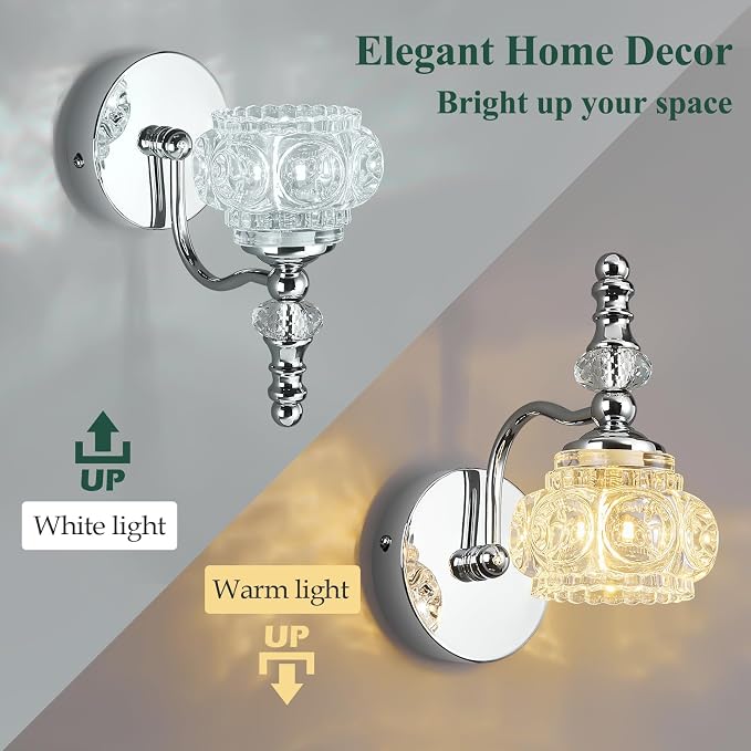 Modern Wall Sconces Set of Two Indoor Lamp Chrome Vintage Glass Light Bathroom Vanity Fixture Wall-Mounted Room Lighting