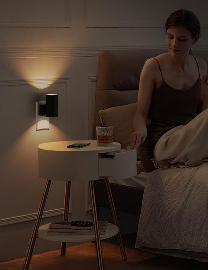 L LOHAS LED Night Light Plug in, Night Lights Plug into Wall, Soft White | Dusk to Dawn Sensor, 0-100LM Adjustable Brightness, Modern, Dimmable Night Lights for Hallway Bedroom Stairway, 2 Pack