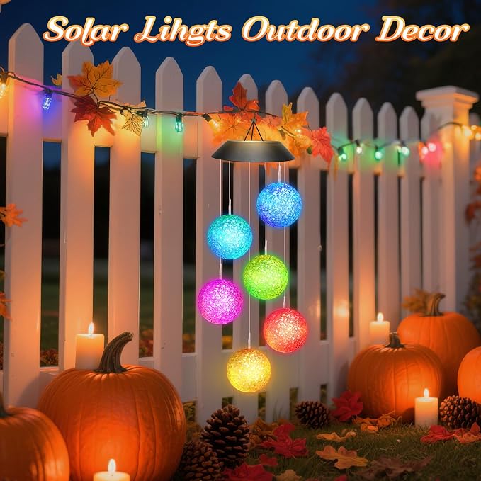 Winzwon Solar Lights Outdoor Wind Chimes for Garden Yard Patio Porch Decor | Hanging Ball Decorations, Birthday Gifts for Women Grandma Wife Sister, Christmas Mothers Day Mom Gift for Her