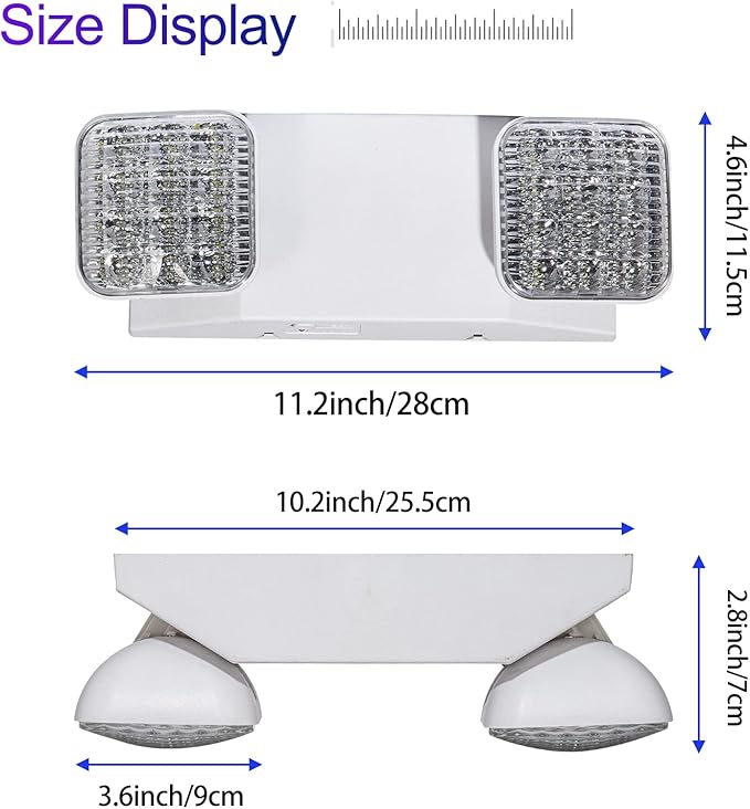 GZRUIYANG Emergency Lights with Battery Backup, LED Commercial Emergency Lighting Fixtures Two Head Adjustable, UL 924 Certified, Hardwired Emergency Exit Light for Business - 1 Pack(White)