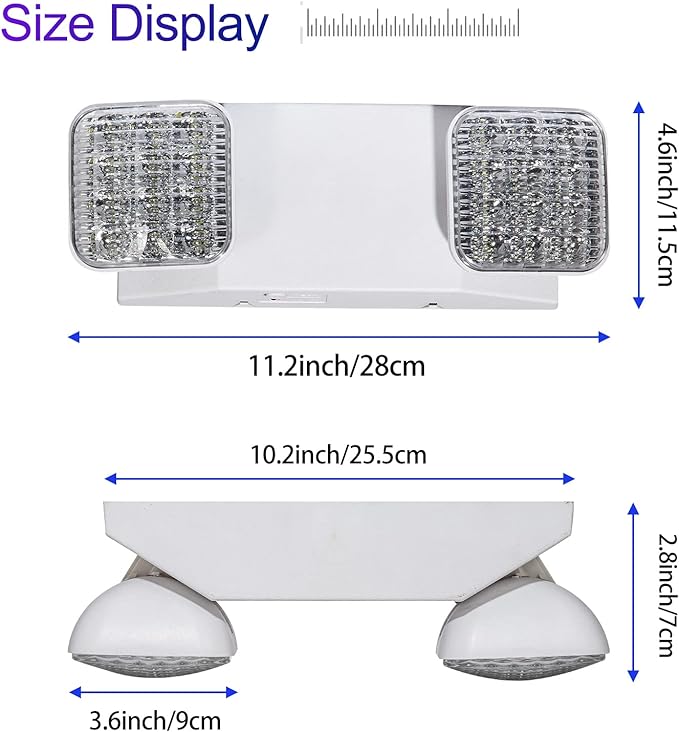 TANLUX LED Emergency Lights with Battery Backup, Two Head Adjustable Commercial Emergency Lights, UL Listed, AC 120/277V, Hardwired Emergency Exit Light Fixtures for Business - 1 Pack(White)