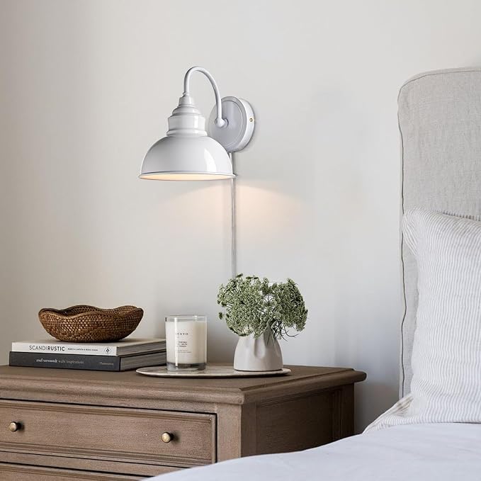 Mini Gooseneck Wall Sconce, 2-Way Mount with Switch, Bright White | Flexible Gooseneck, Plug-in & Hardwired Dual Installation, On/Off Switch Included, Fits Bedroom, Corridor, Porch