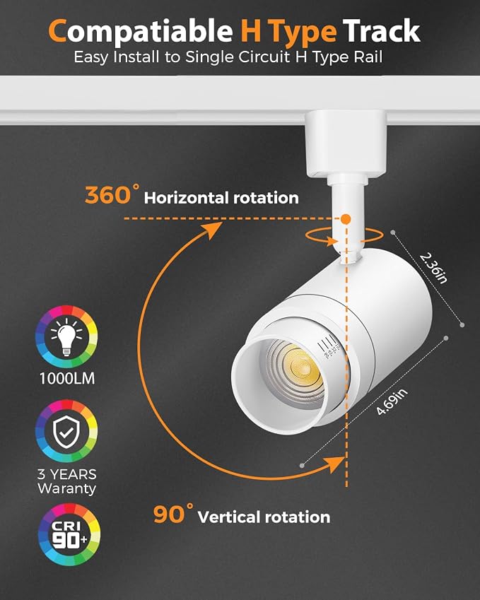 16 Pack Zoomable H Track Lighting Heads Dimmable, White 12W 3000K | H Type Track Light Heads, LED Track Lighting Fixtures Ceiling Spot Light, H Style Track Heads for H Track Lighting Rails