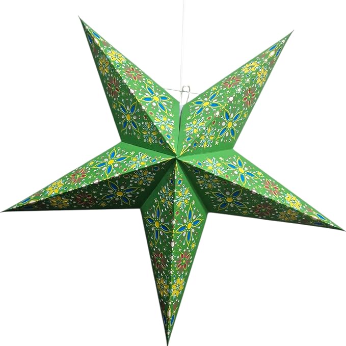Lantern Lampshade Paper Star Light Shades Large 60cm Hanging Decorations for Christmas Wedding Home Decoration Birthday Party Foldable 5 Pointed Star (Green, Blue, Yellow)