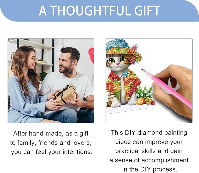 JISHSHAY Diamond Painting Night Light Diamond Art Table Lamps Gem Art LED Lights Gem Painting Desk Lamp Mosaic Kits for Adults DIY Kits for Adults Paint by Numbers Special Shaped Cat