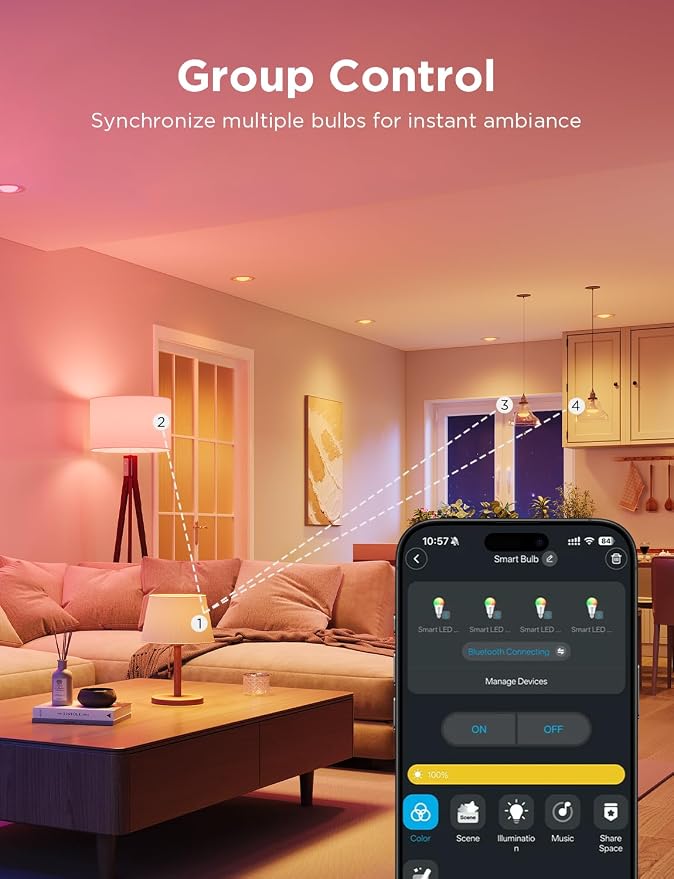 Govee A19 LED Light Bulb, WiFi Bluetooth Smart Light Bulbs, Multi-Color & Warm to Cool White Lighting, 800LM, 2700K-6500K, E26 Base for Bedroom Living Room