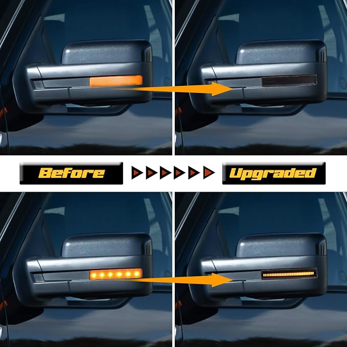 Sequential LED Side Mirror Reflector Lights Smoked Lens Compatible with Ford F150 2009 to 2014
