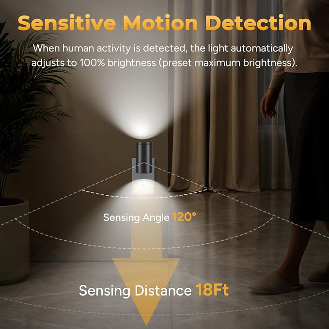 TSEXES Night Light Plug in Wall with Motion Sensor,5000K Daylight, 2 Pack | Motion Activated & Dusk to Dawn Sensor,Dimmbale, 5-300LM Adjustable Brightness, For Kitchen, Hallway, Bedroom, Stairs