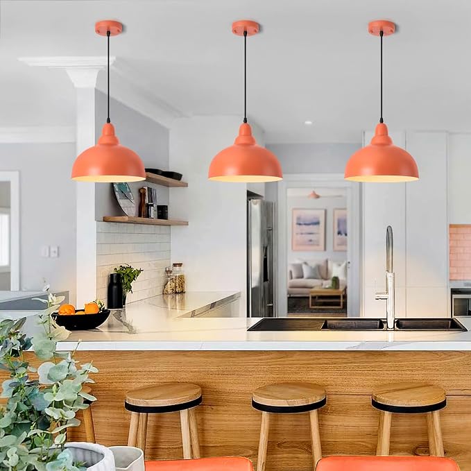 2 Pack 11.8" Orange Mid Modern Century Pendant Light ,MCM Orange Hanging Pendant Lights,Light Kitchen Island Dome Pendant Light, Modern Pendant Lights Dome Chandelier for Kitchen Island Dining Room
