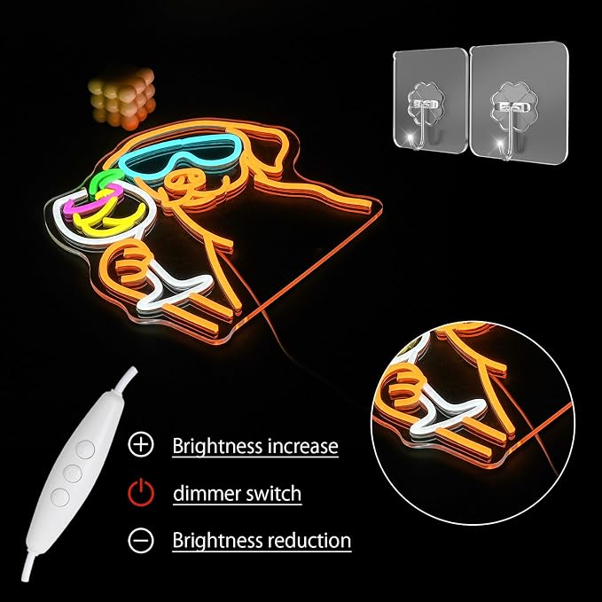 Dachshund Cocktail Neon Sign for Wall Decor Dog Drinking Cocktail Neon Light Bar Led Sign Pet Noen Light Sign for Bar Wine Cellar Dog Kennel Pet Store Decoration