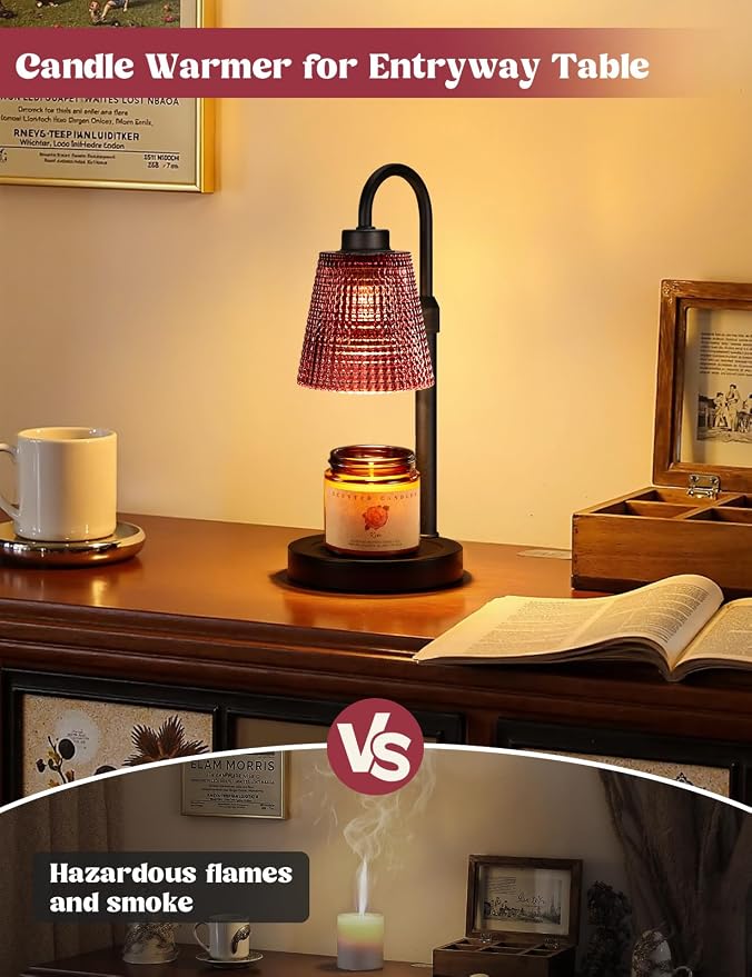 Innqoo Pomegranate Red Candle Warmer Lamp with Timer, Dimmable Candle Warmer for Home Decor, Height Adjustable Candle Lamp for Jar Candles, Birthday Gifts for Women Mom, House Warming Gifts New Home