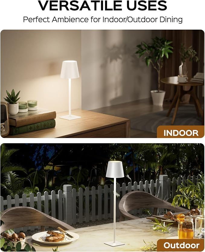 JACKYLED Cordless Lamp DIY Height, 3 Color Stepless Dimming, 5000Capactiy Opwer Operated Lamp Portable Rechargeable for Bedroom Dinning Kitchen, White, 2 Pack