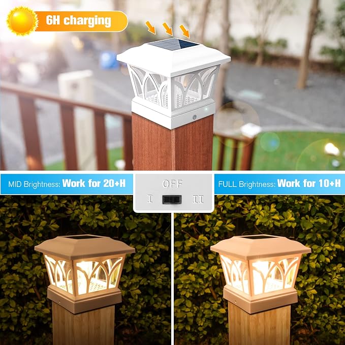 VOLISUN Solar Fence Post Cap Lights, Edison LED 2 Modes 8Pack,Slate White | Solar powered lights fit 4x4/6x6 posts, ideal for garden, deck, mailbox, yard & porch outdoor decoration