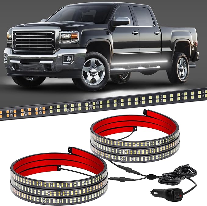 2PCS 70 inch Running Board Emergency Lights White Strobe Lights | 864 LED Exterior Flashing Warning Hazard Caution Safety Light Strip for Tow Plow Trucks Construction Vehicles Pickup