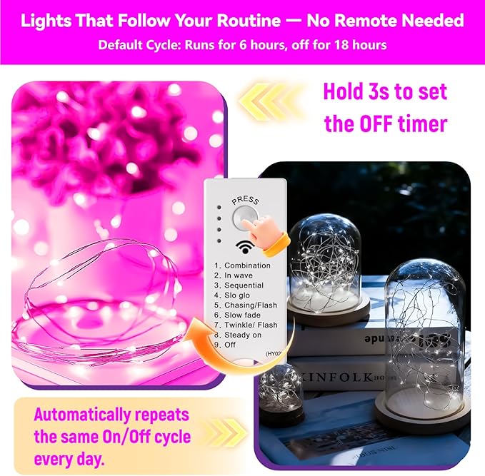 ZSJWL Rechargeable Fairy Lights with DIY Timer & 8 Modes, 16FT 50LED String Lights Battery Operated Indoor, Twinkle mini Lights for Bedroom Christmas Wedding Centerpiece Decor (Pink)